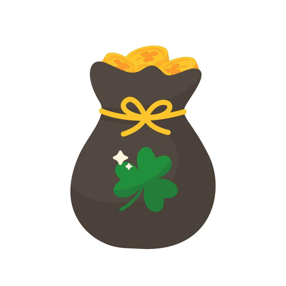 geld zak met veel goud munten met de symbool van mooi zo geluk Aan st. Patrick dag vector