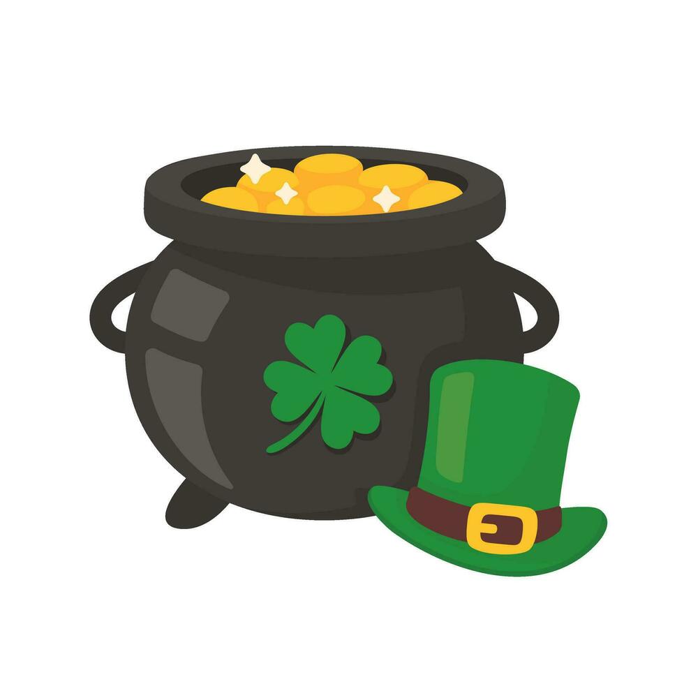 de groen pot is vol van goud munten. met mooi zo geluk Klaver Aan st Patrick festival vector