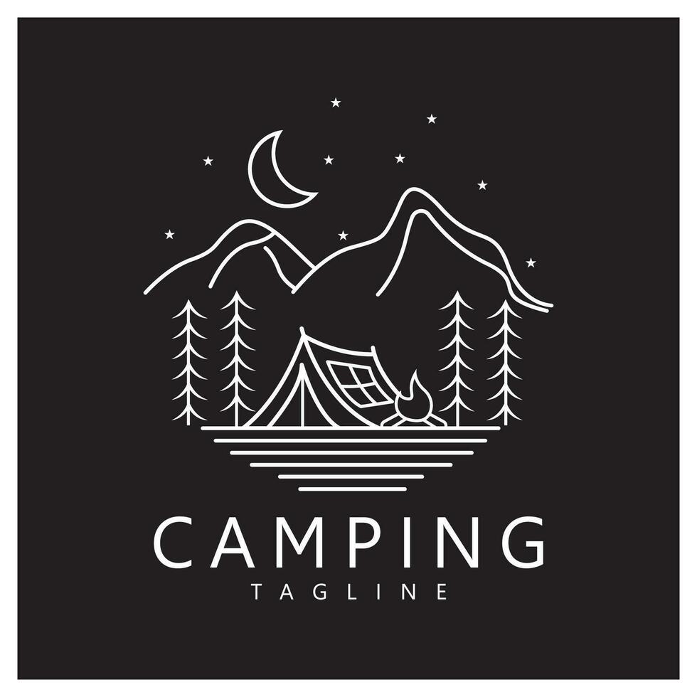 pijnboom bomen en camping tent getextureerde logo ontwerp vector