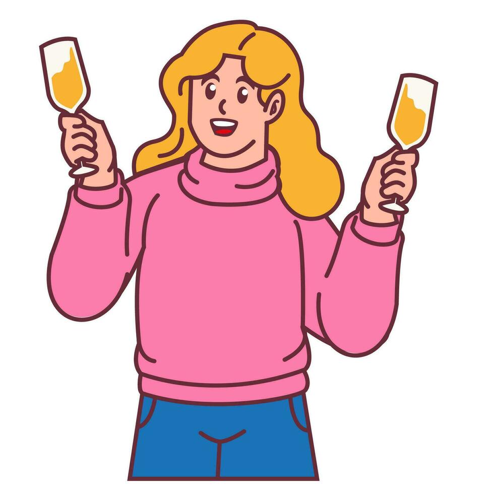 een vrouw vieren partij en Holding glas van Champagne vector