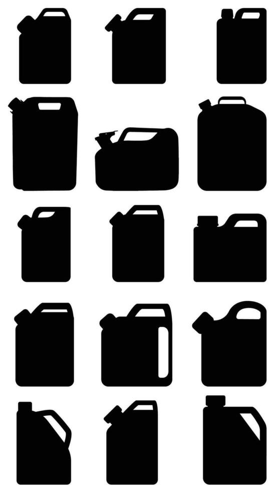 zwart silhouetten van auto jerrycans. vector illustratie Aan wit achtergrond