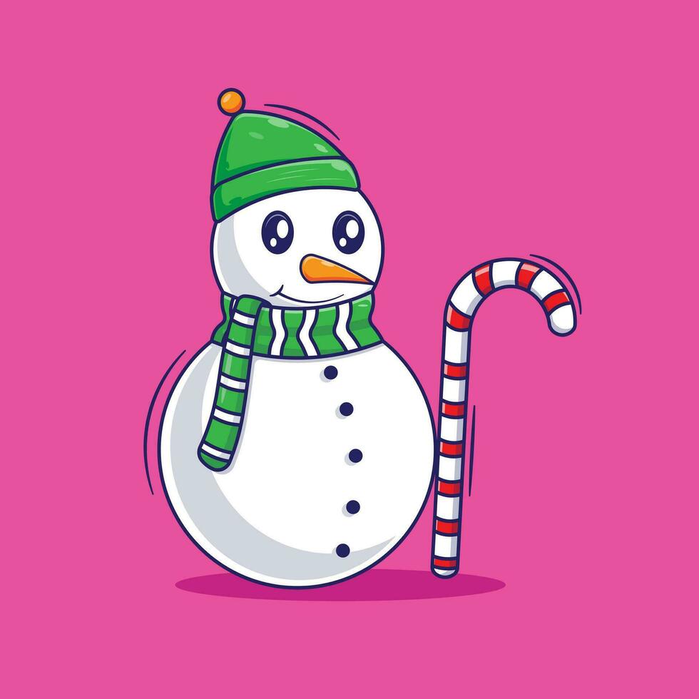 schattig ontwerp vector van sneeuwman tekenfilm illustraties sjabloon met roze achtergrond. vlak ontwerp vector voor winter vieren