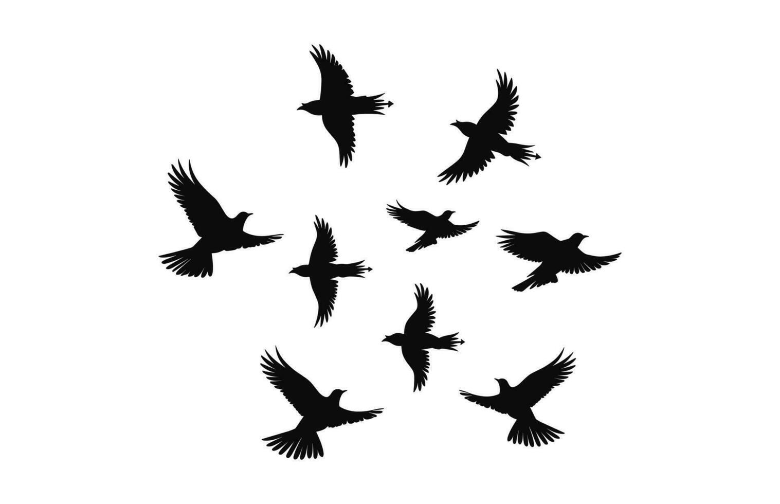 een kudde van vogelstand silhouet geïsoleerd Aan een wit achtergrond, vliegend vogelstand zwart vector
