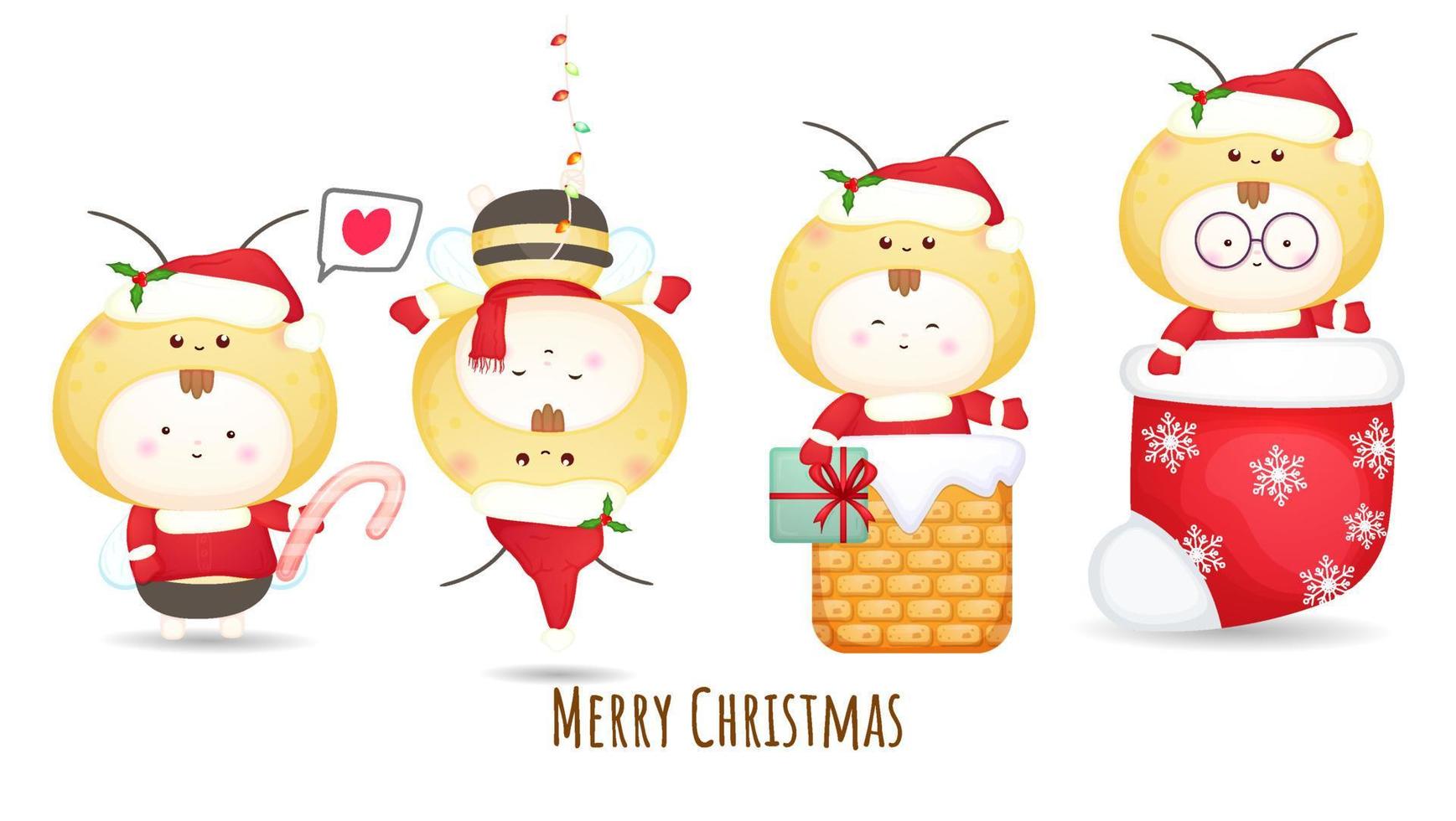 schattige baby santa voor merry christmas illustratie set premium vector