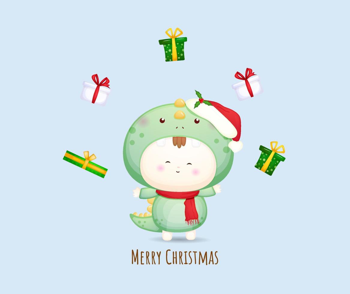 schattig baby santa kostuum met cadeau voor merry christmas illustratie set premium vector