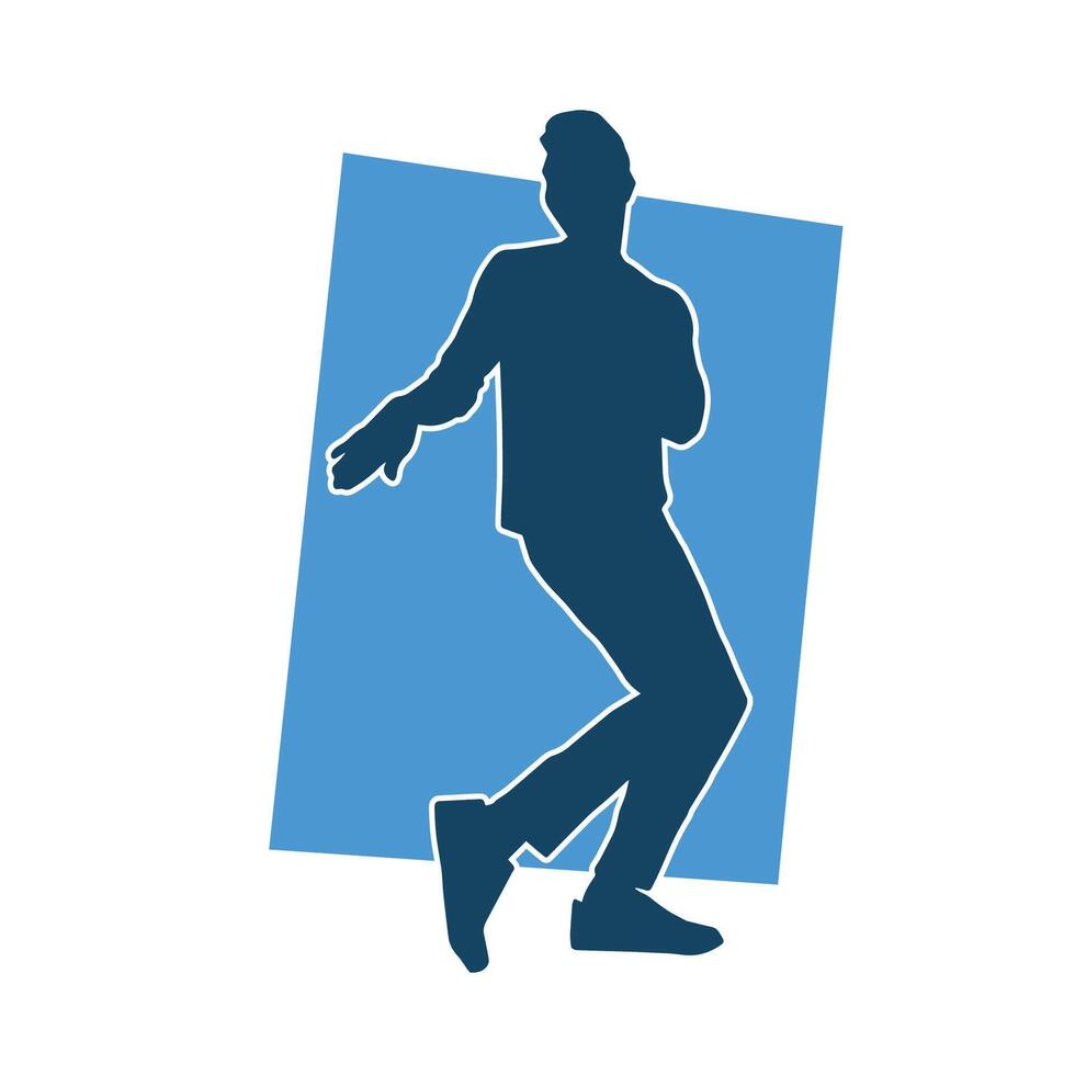 silhouet van een mannetje danser in actie houding. silhouet van een slank Mens in dansen houding. vector