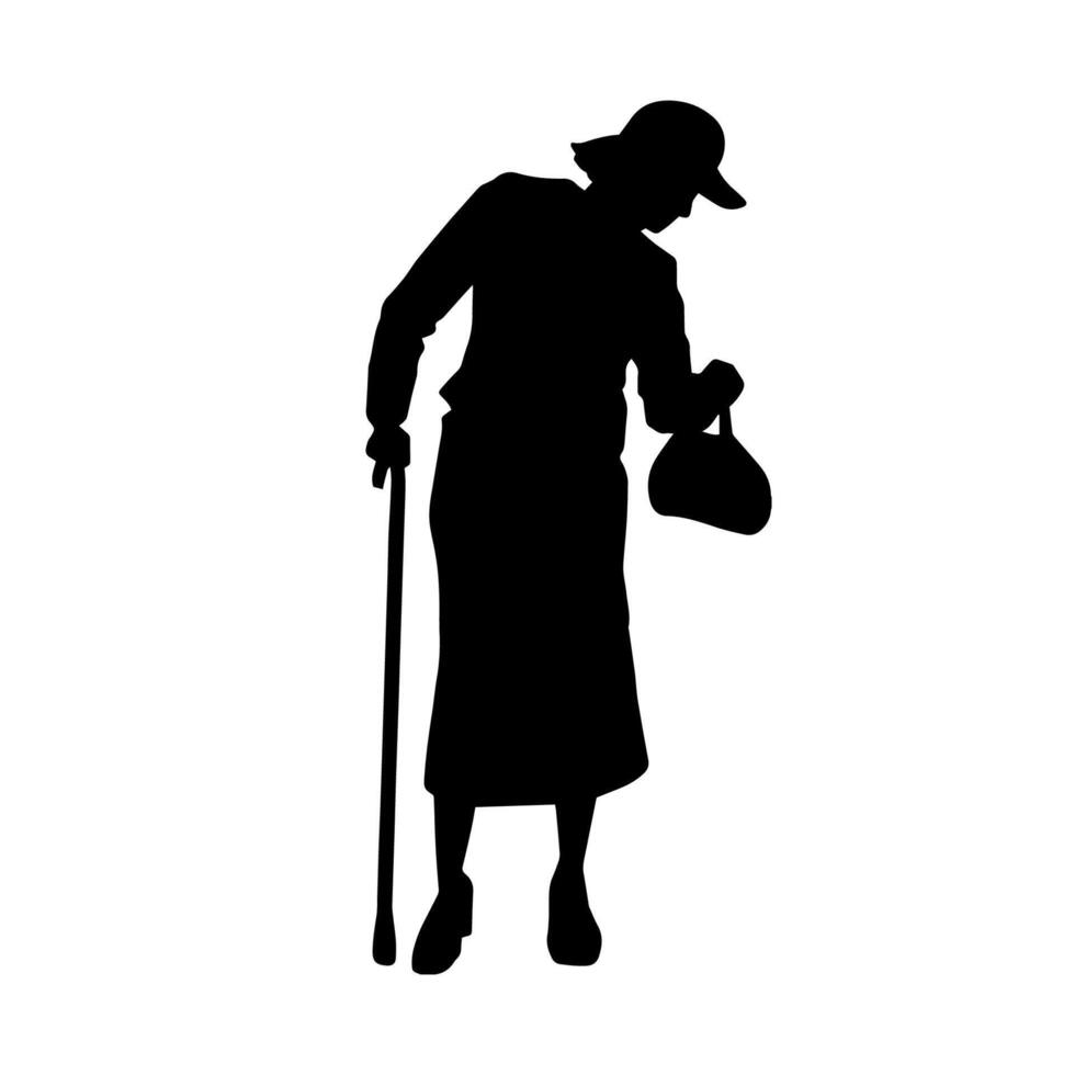 silhouet van een oud vrouw in houding. silhouet van een ouderling vrouw in houding. vector