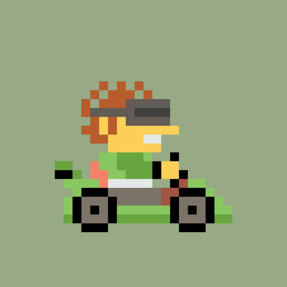 pixel kunst van een Mens het rijden een kart vector