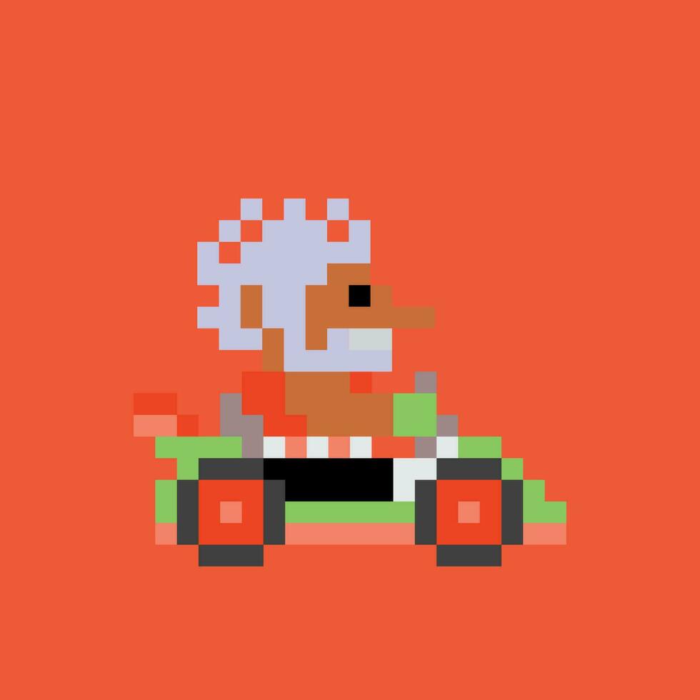 pixel kunst van een Mens het rijden een kart vector