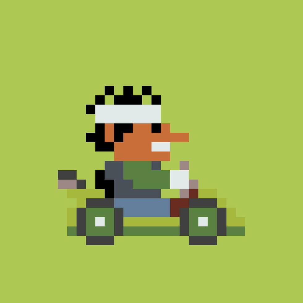 pixel kunst van een Mens het rijden een kart vector