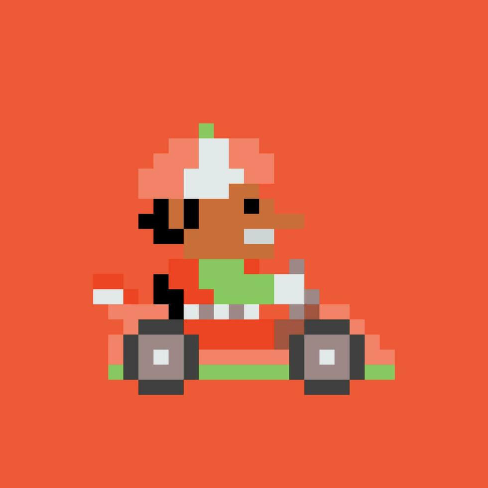 pixel kunst van een Mens het rijden een kart vector