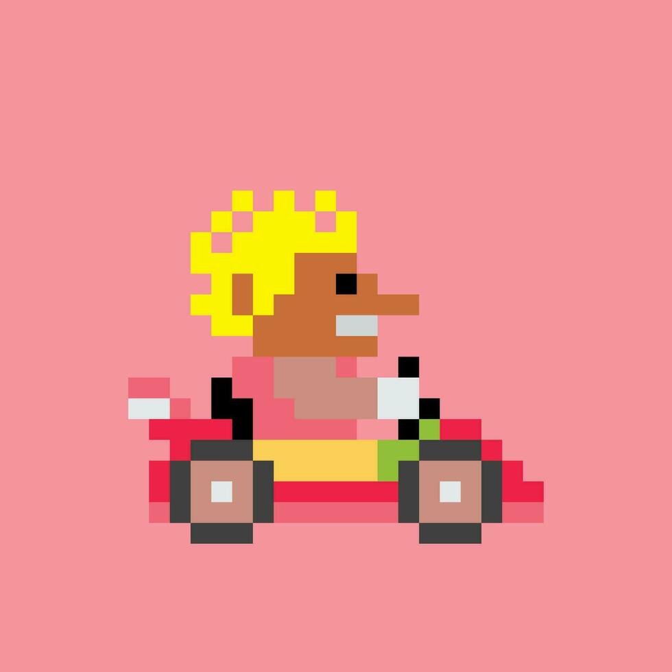 pixel kunst van een Mens het rijden een kart vector