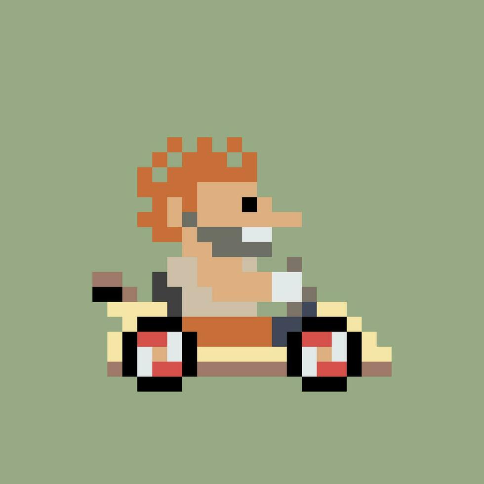 pixel kunst van een Mens het rijden een kart vector