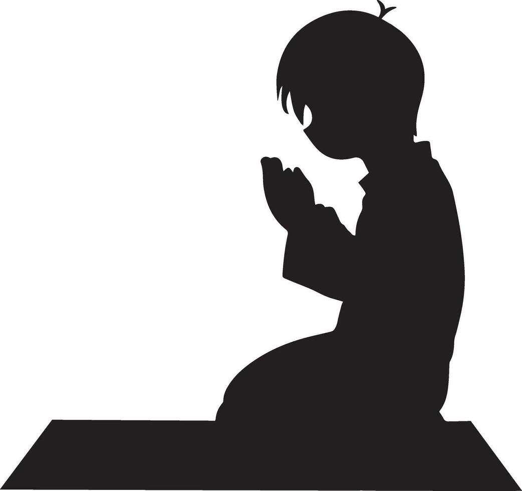 bidden moslim tekenfilm kind silhouet vector illustratie