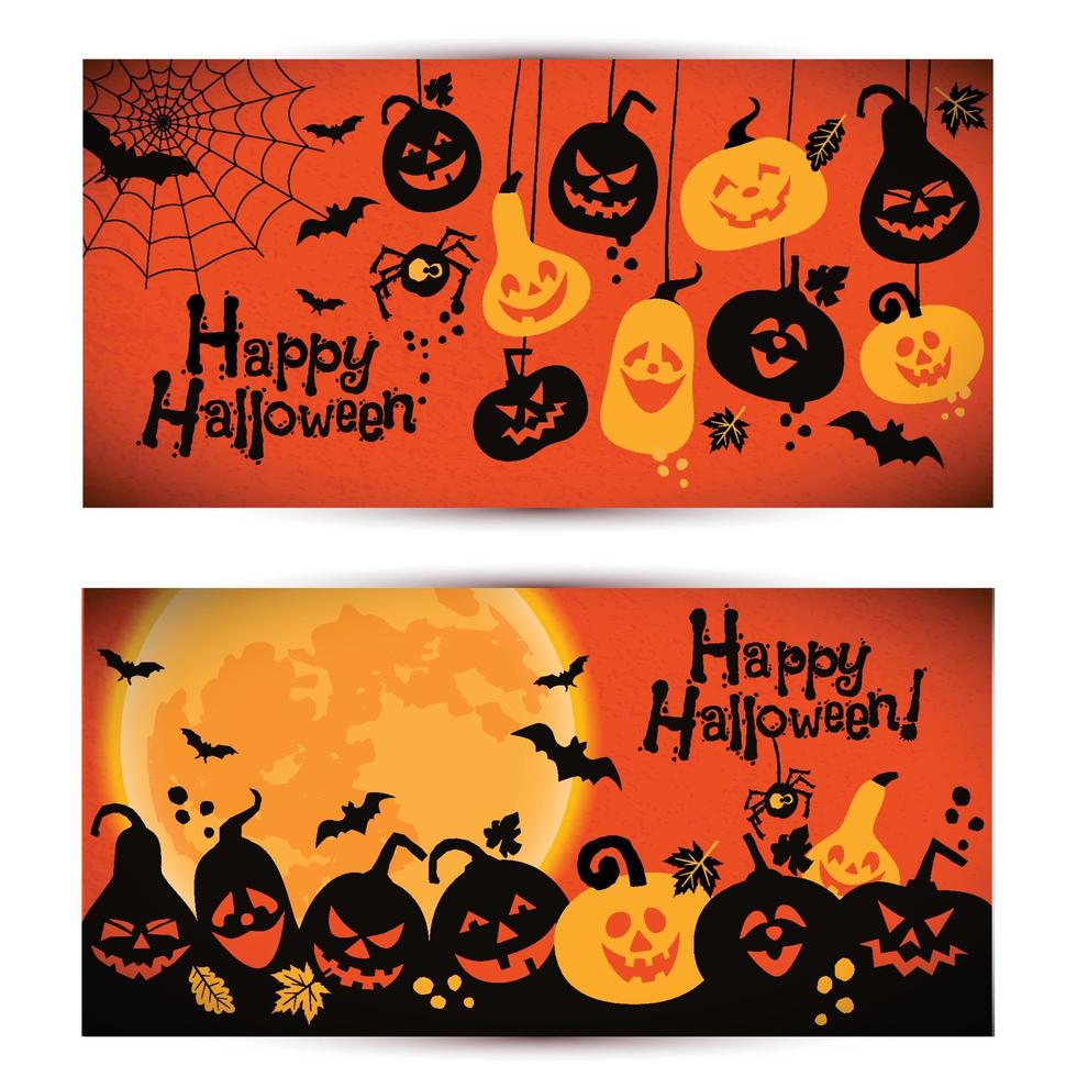 halloween-achtergrond van vrolijke pompoenen met maan. banners instellen vector