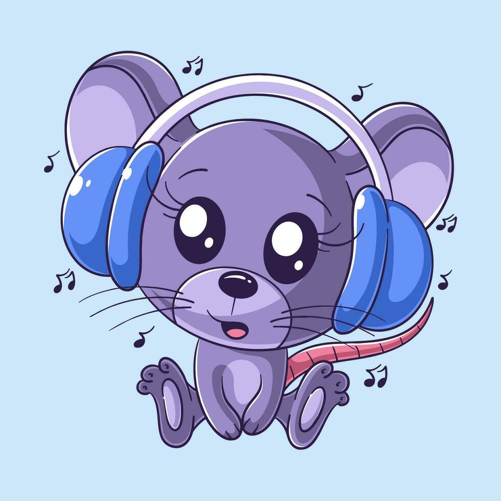 schattig muis luisteren naar muziek- vector
