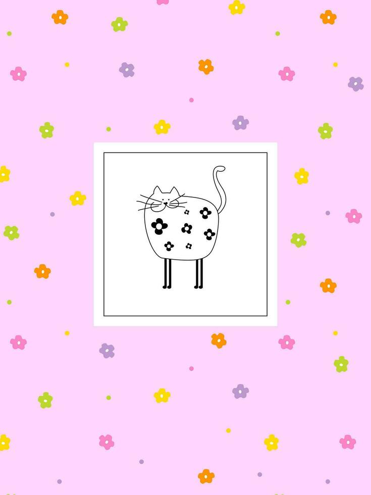 hand- getrokken kat Aan bloemen achtergrond vector