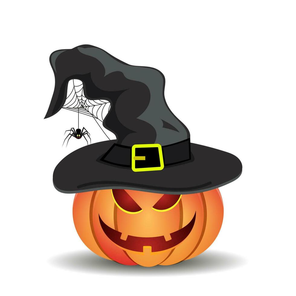 halloween pompoen met heksen hoed vector