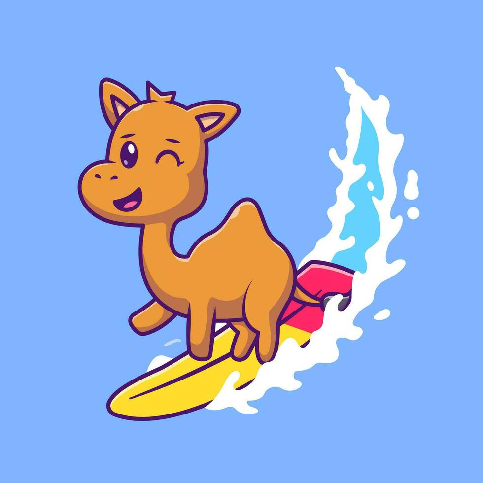 schattig kameel surfing tekenfilm vector icoon illustratie. dier sport icoon concept geïsoleerd premie vector. vlak tekenfilm stijl