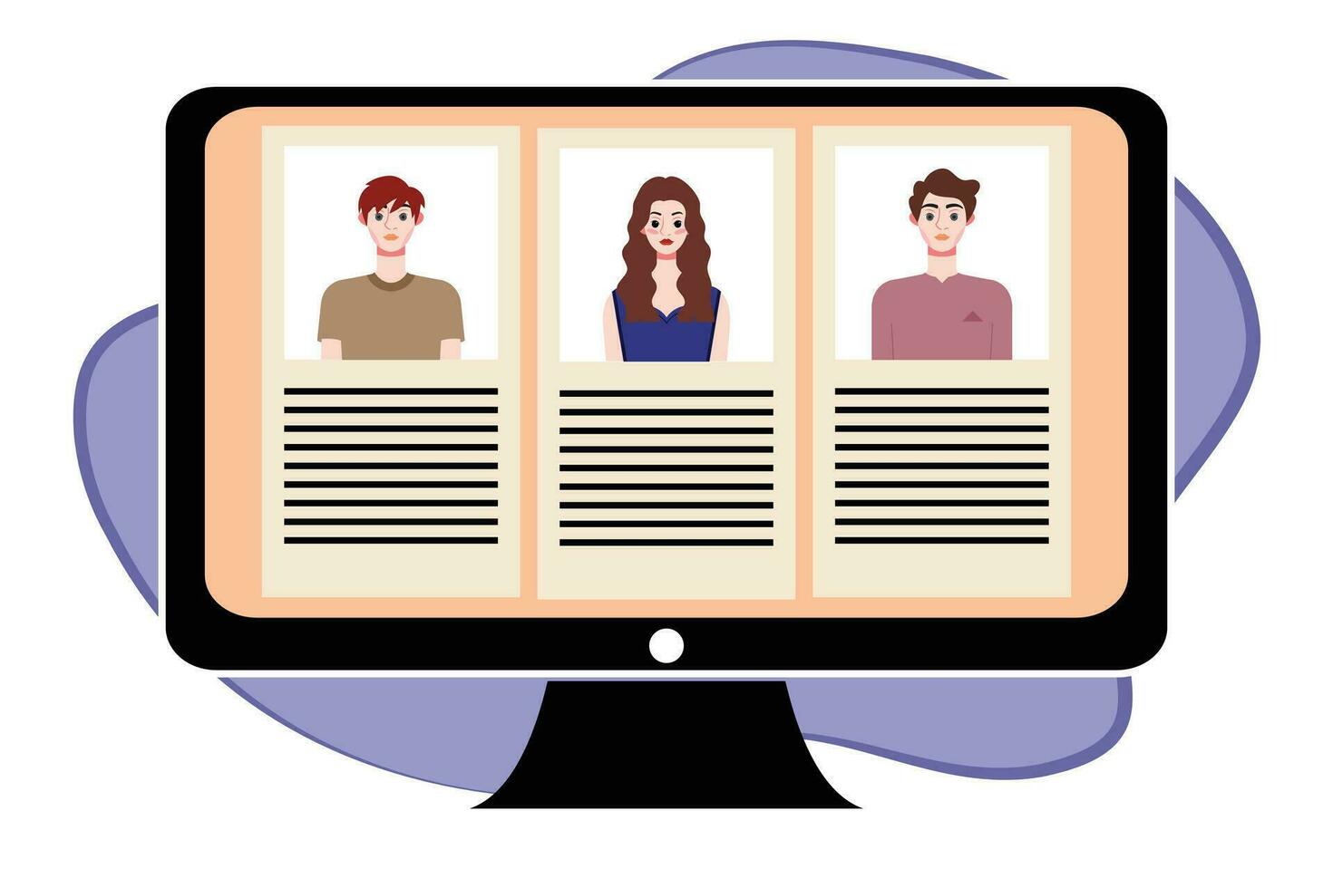 mensen in video conferentie Aan computer scherm. online ontmoeting, video telefoontje concept. vector illustratie.