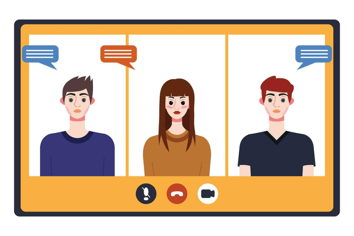 video conferentie concept. mensen avatars Aan computer scherm. vector illustratie