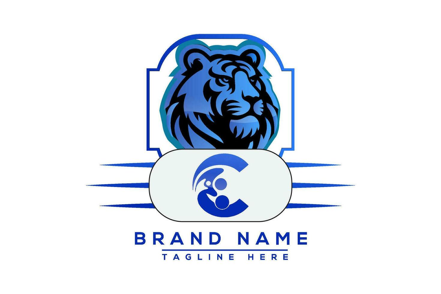 c tijger logo blauw ontwerp. vector logo ontwerp voor bedrijf.