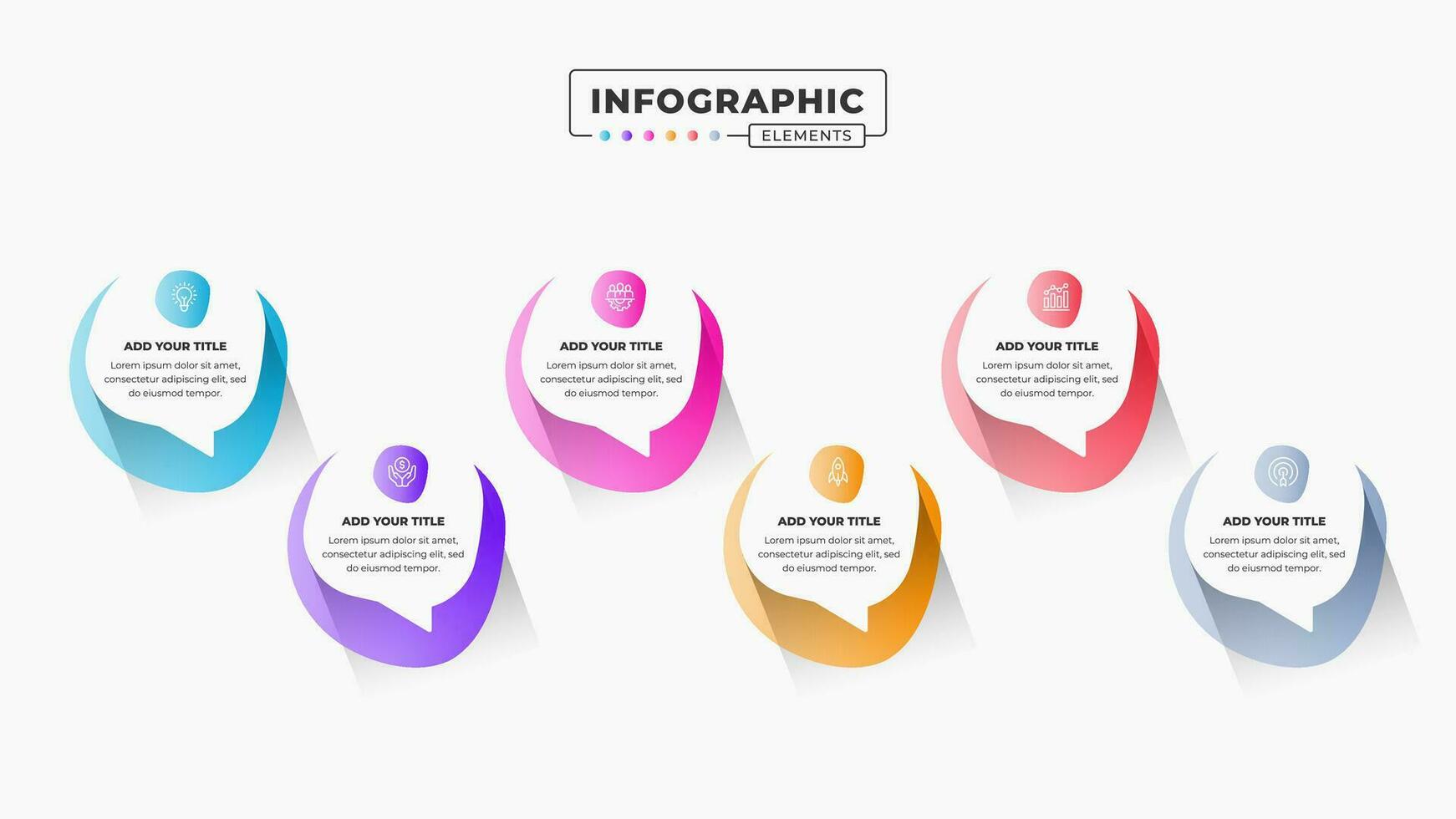 vector toespraak bubbel infographic ontwerp sjabloon met pictogrammen en zes opties of stappen