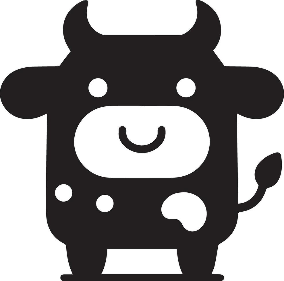 minimaal grappig koe vlak karakter vector silhouet, silhouet, zwart kleur, wit achtergrond 11