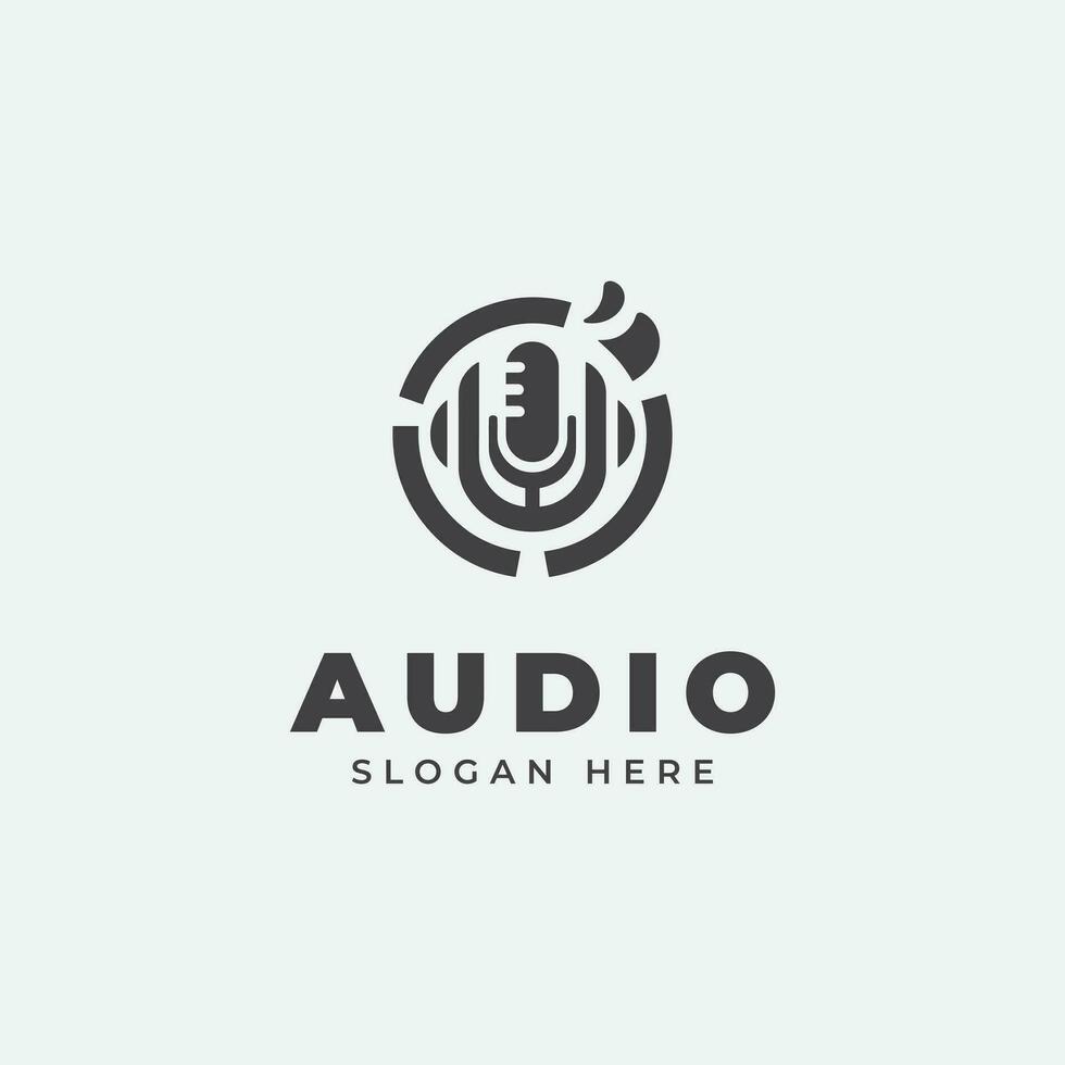 audio logo ontwerp, in monochroom, vlak stijl, zwart en wit vector