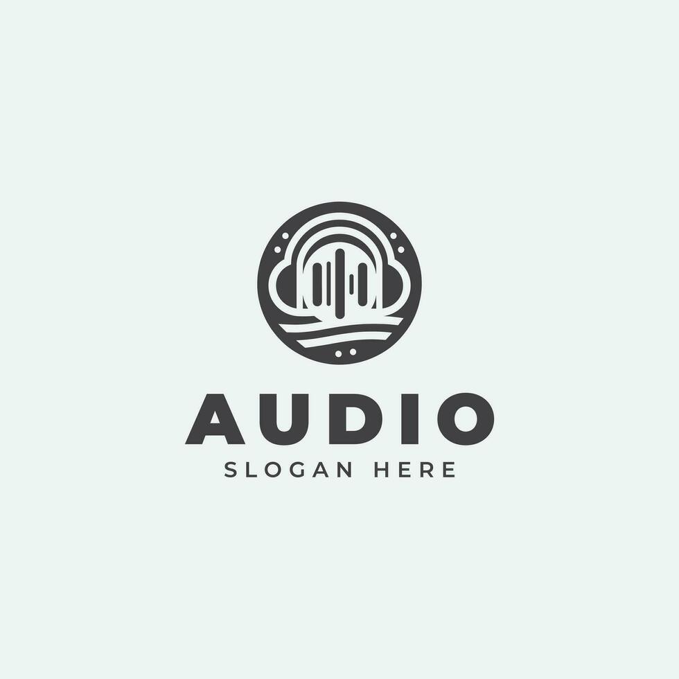 audio logo ontwerp, in monochroom, vlak stijl, zwart en wit vector