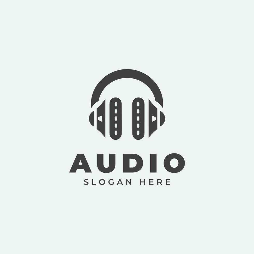 audio logo ontwerp, in monochroom, vlak stijl, zwart en wit vector