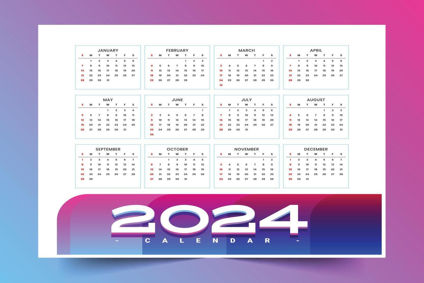 2024 nieuw jaar Engels kalender sjabloon organiseren taak en evenement vector