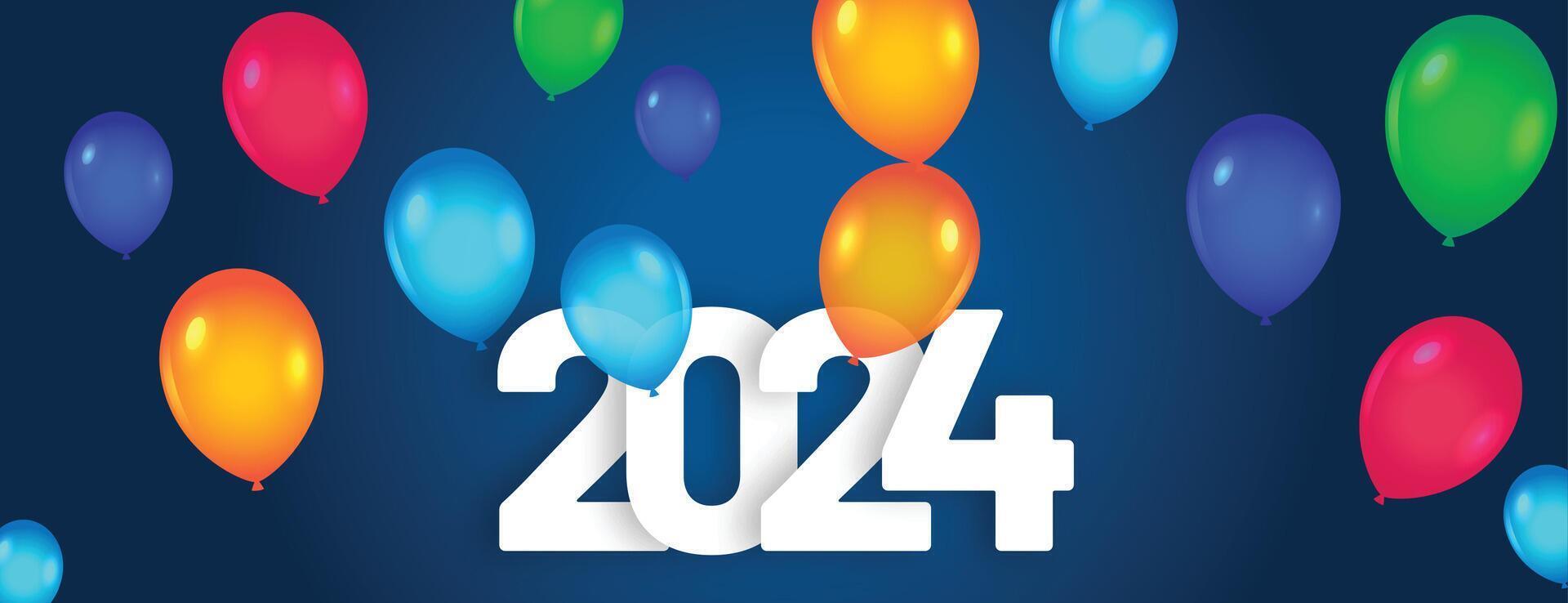 gelukkig nieuw jaar 2024 partij viering banier met kleurrijk ballon vector