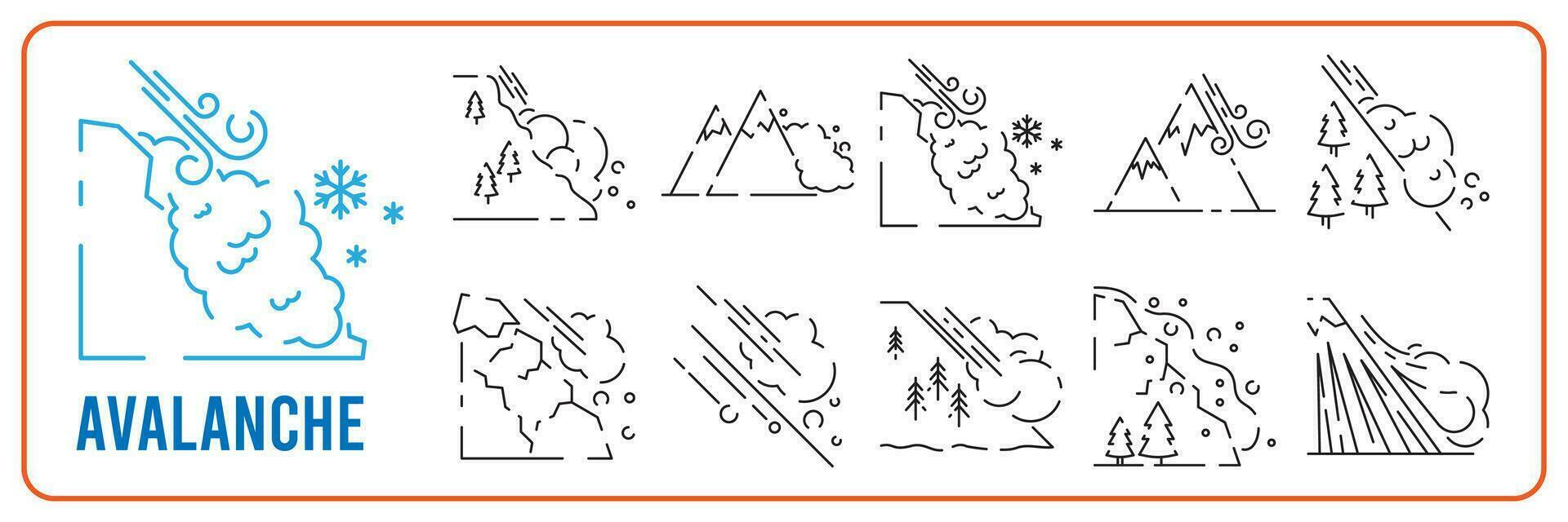 sneeuw natuurlijk lawine of sneeuw glijbaan ramp lijn icoon set. winter vector wit achtergrond.
