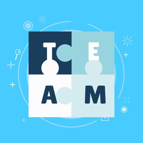 Team werk banner. Wit blauw met beschilderde puzzels. Platte vectorillustratie vector