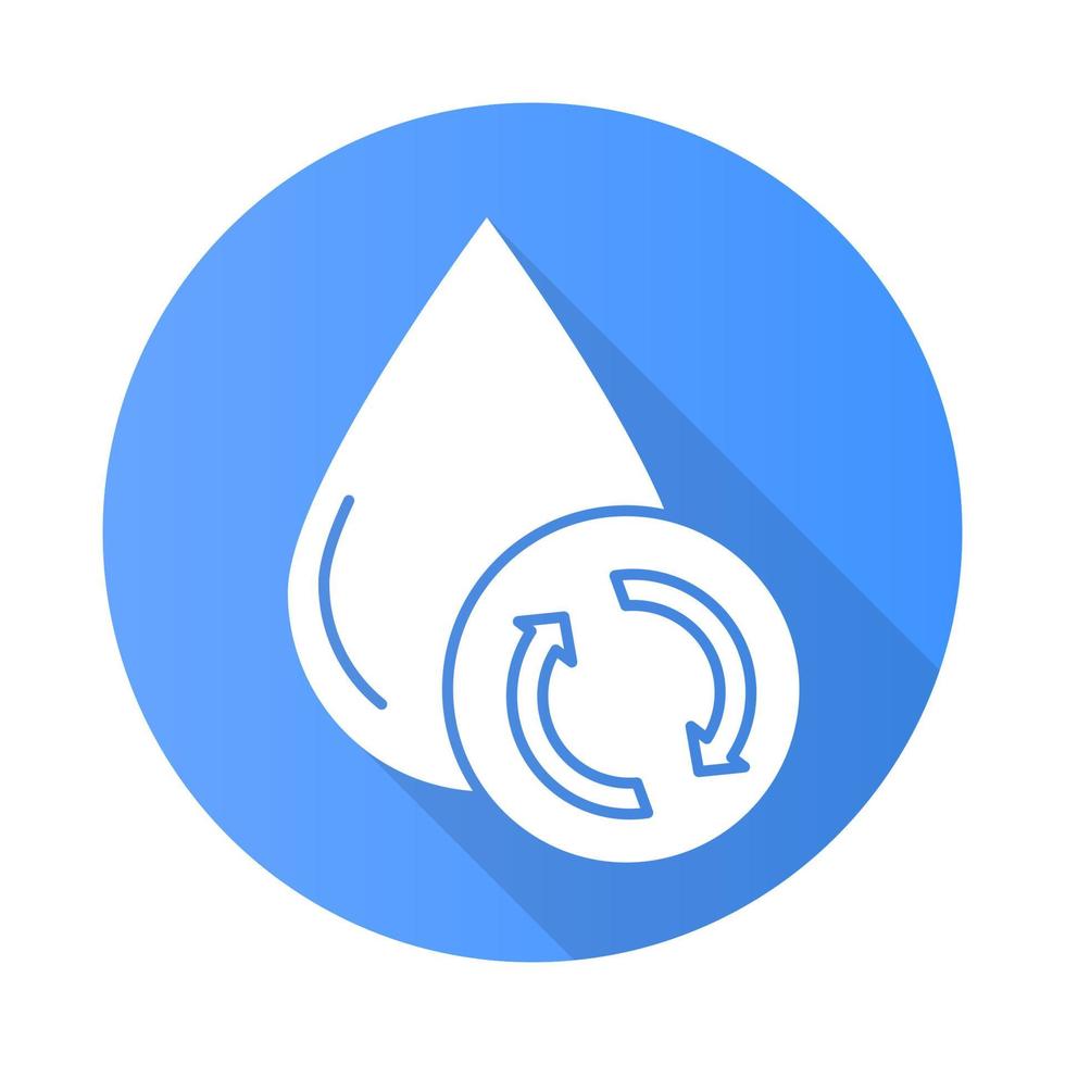 waterfiltratie, zuivering blauw plat ontwerp lange schaduw glyph icon vector