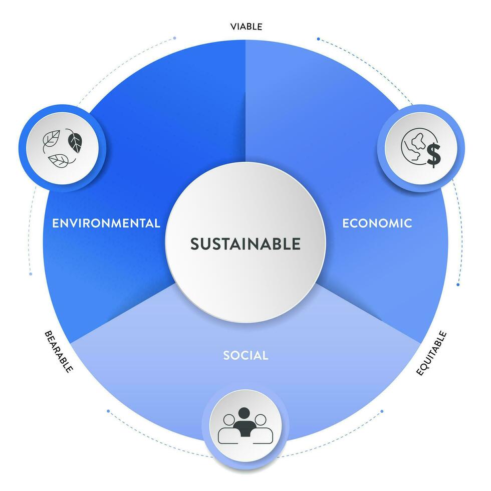 drie pijlers van duurzame ontwikkeling kader diagram tabel infographic banier met icoon vector heeft ecologisch, zuinig en sociaal. milieu, economisch en sociaal duurzaamheid concepten.