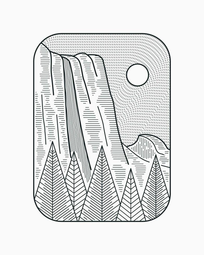 yosemite valt nationaal park monoline vector kunst voor t overhemd insigne lap sticker illustratie
