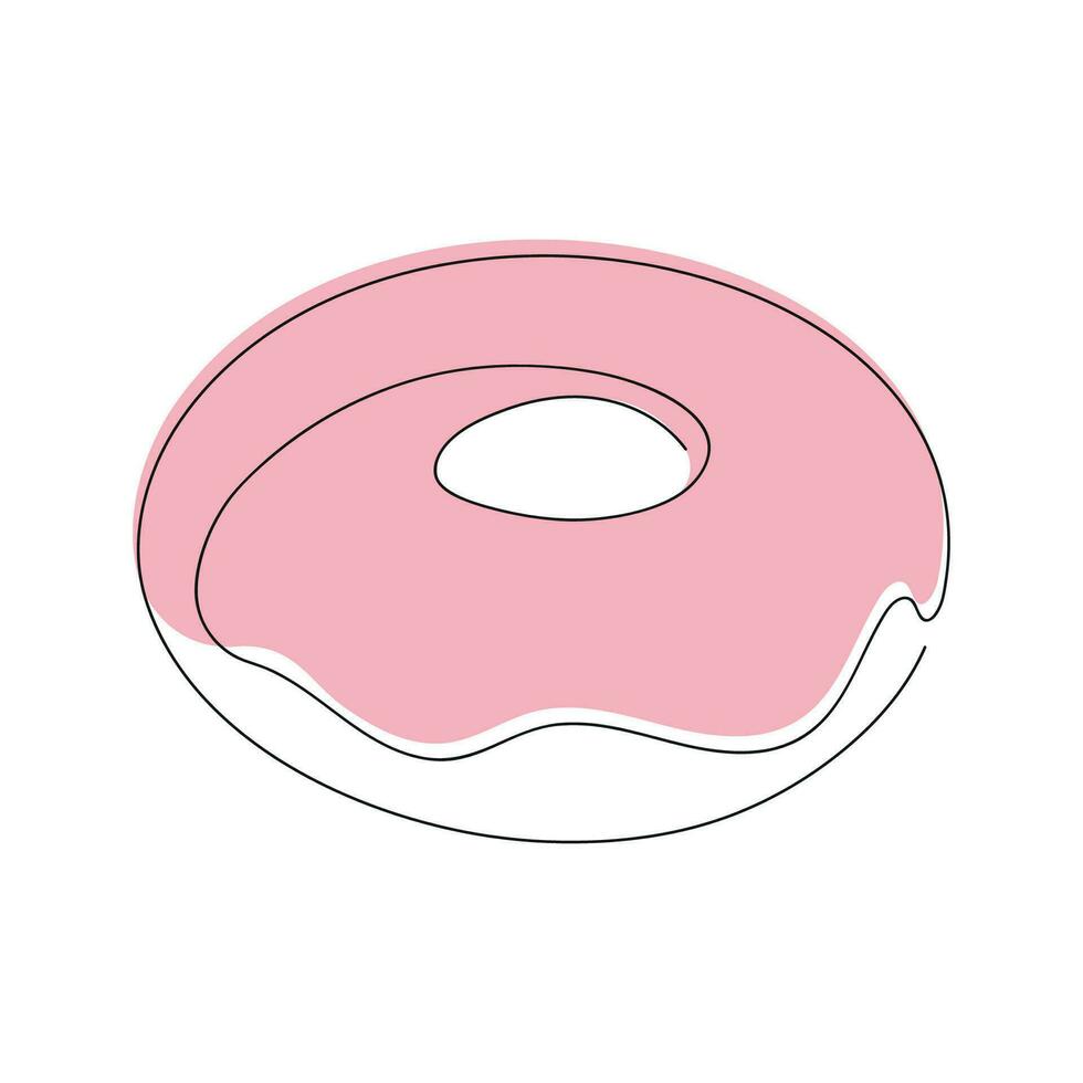 donut getrokken in een doorlopend lijn in kleur. een lijn tekening, minimalisme. vector illustratie.