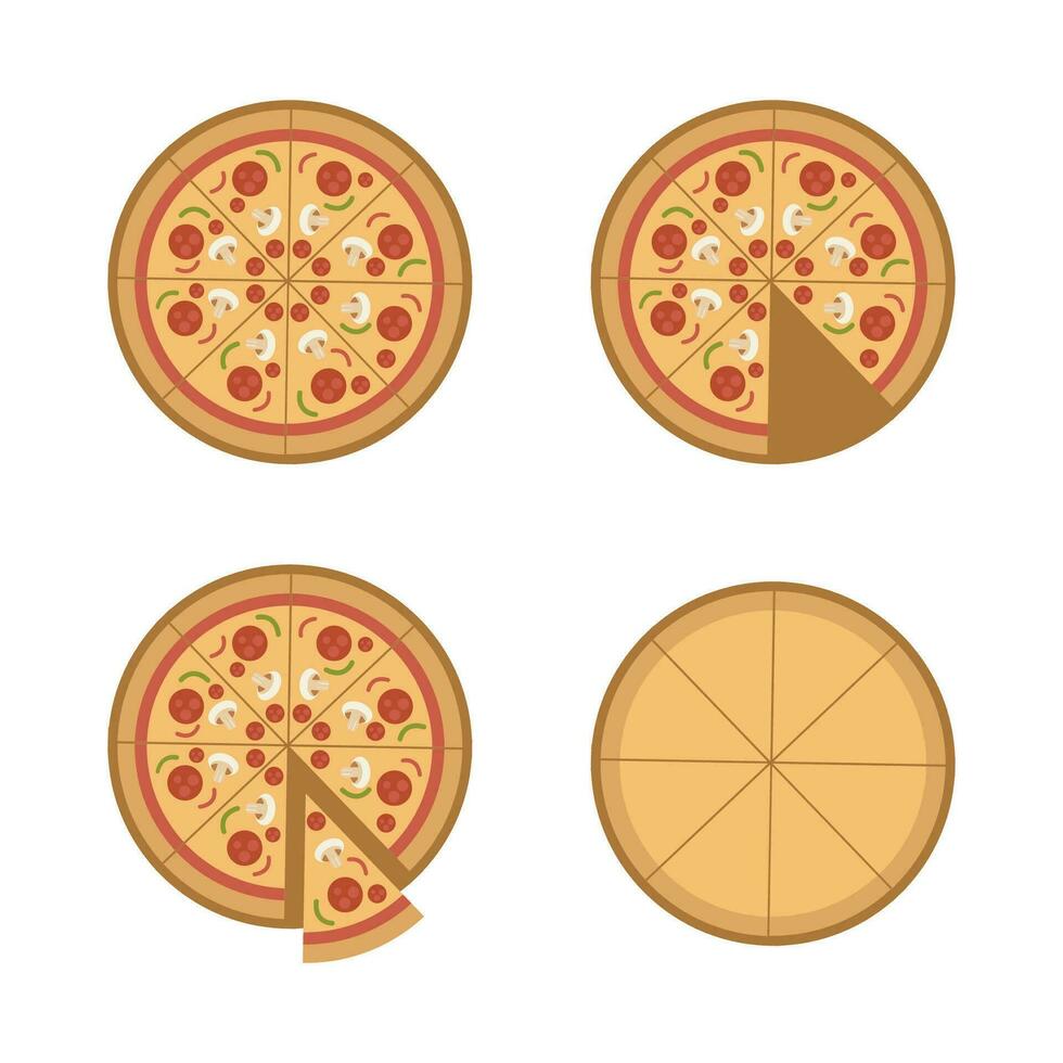 tekenfilm pizza plak en pizza reeks vector