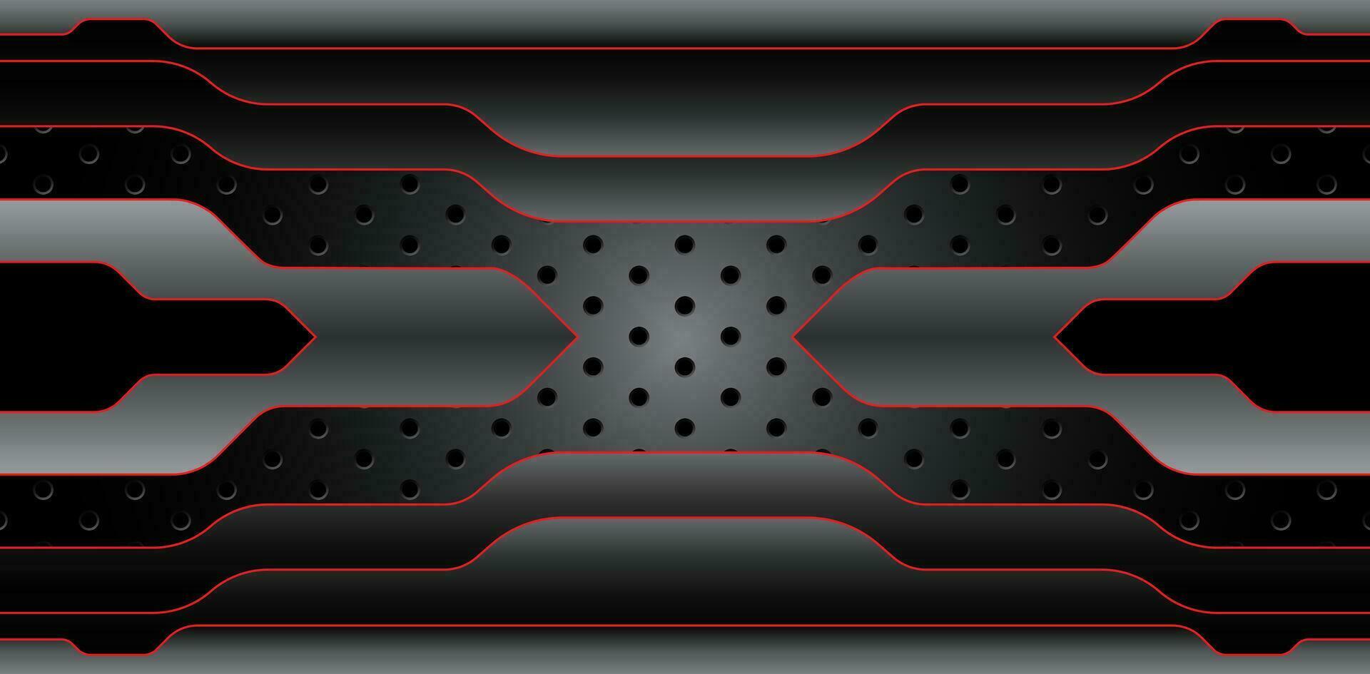 abstract metaal ijzer grijs en zwart structuur premie rood lijn overlappen Aan metalen vel gat modern ontwerp achtergrond. vector illustratie
