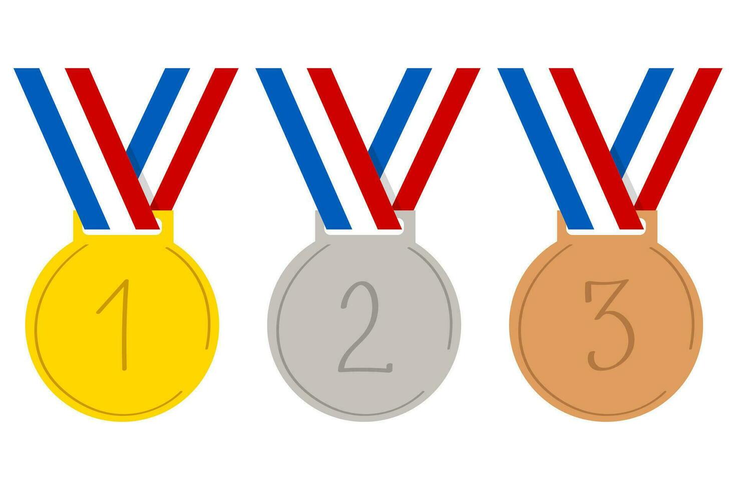een reeks goud, zilver en bronzen olympisch medailles. sport- spel prijs. geïsoleerd Aan wit. vector
