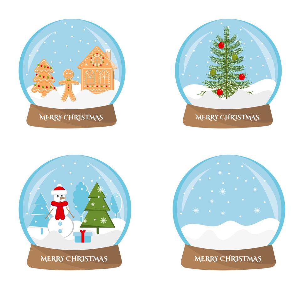 set van kerst magische kristallen sneeuwbal, geïsoleerd op een witte achtergrond. vector illustratie