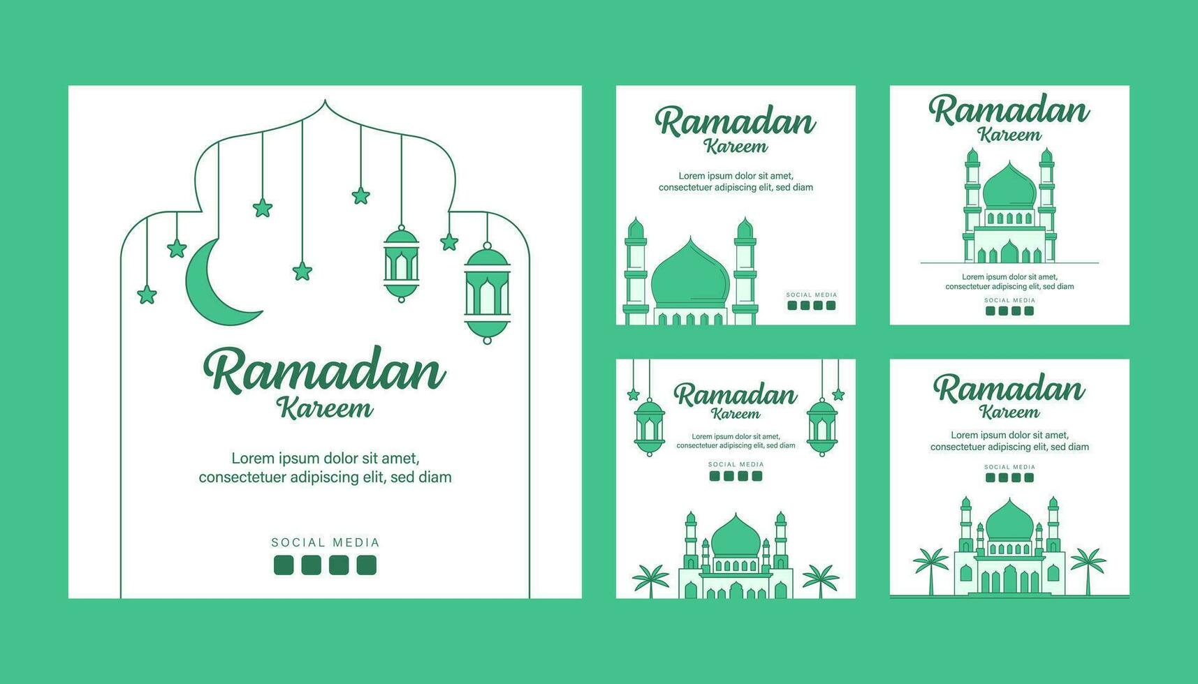 Ramadan vector lijn kunst of monoline stijl instagram post sjabloon verzameling