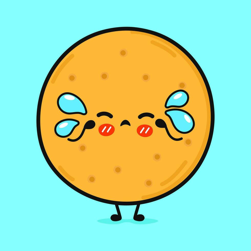 huilen koekjes karakter. vector hand- getrokken tekenfilm kawaii karakter illustratie icoon. geïsoleerd Aan blauw achtergrond. verdrietig koekjes karakter concept