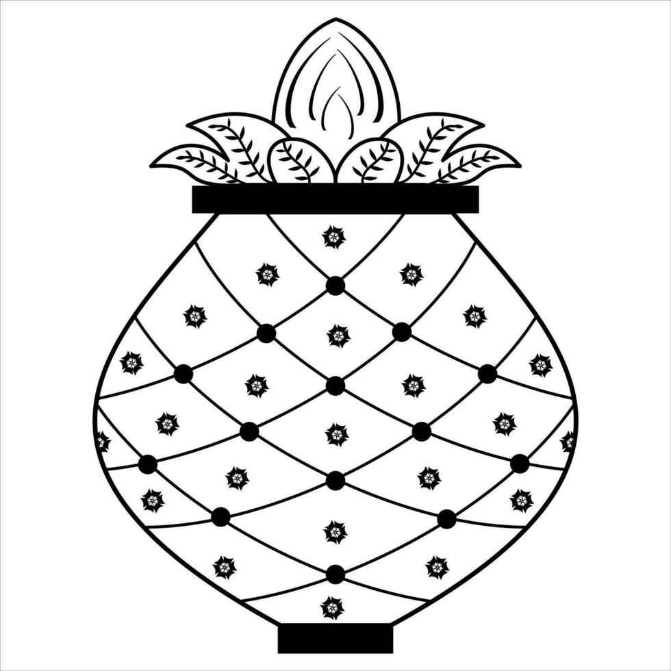 vector illustratie van kalash, kokosnoot met blad in pottenbakkerij