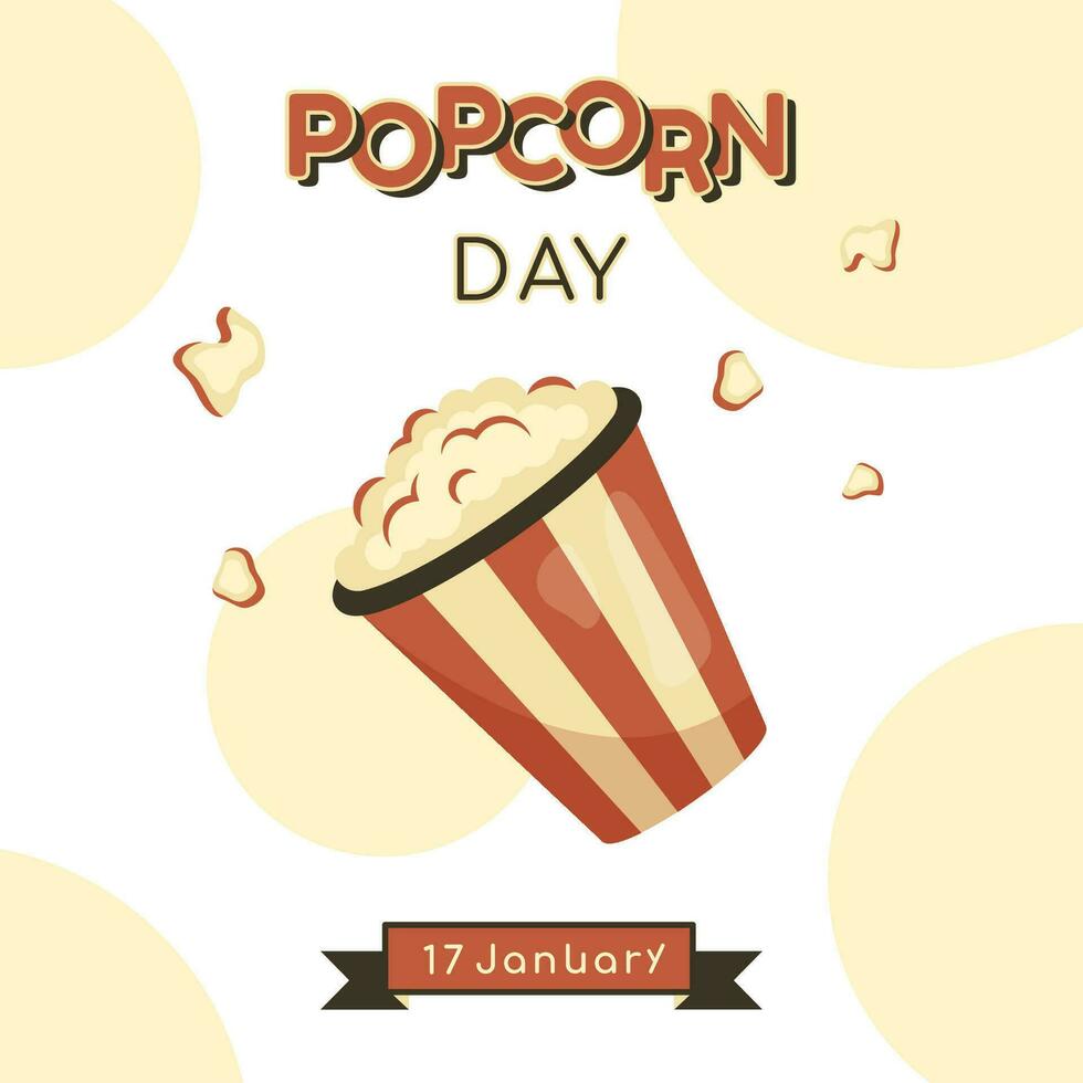 nationaal popcorn dag. feestelijk banier in retro stijl. wijnoogst oud achtergrond met tekst, groet lint, traditioneel Amerikaans voedsel. vol popcorn emmer. smakelijk kinderen gerecht. vector illustratie