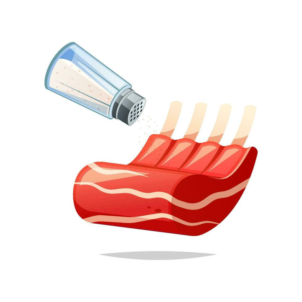 gieten zout op een rek van vers lam vector. vector