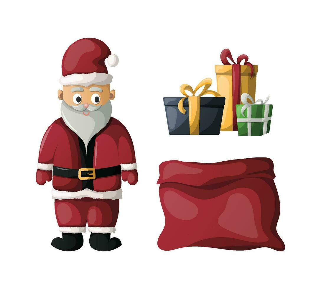 vector de kerstman claus en geschenk doos illustratie