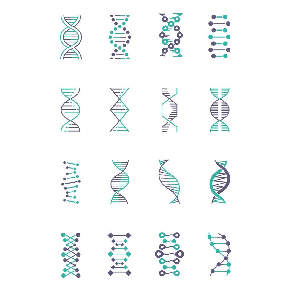 dna-helix violet en turquoise kleur iconen set vector